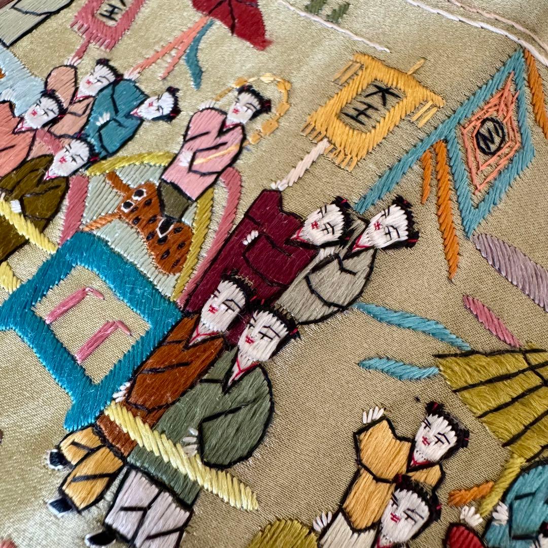 未使用 中国骨董 シルク 刺繍 ハンド刺繍 タペストリー 美術品