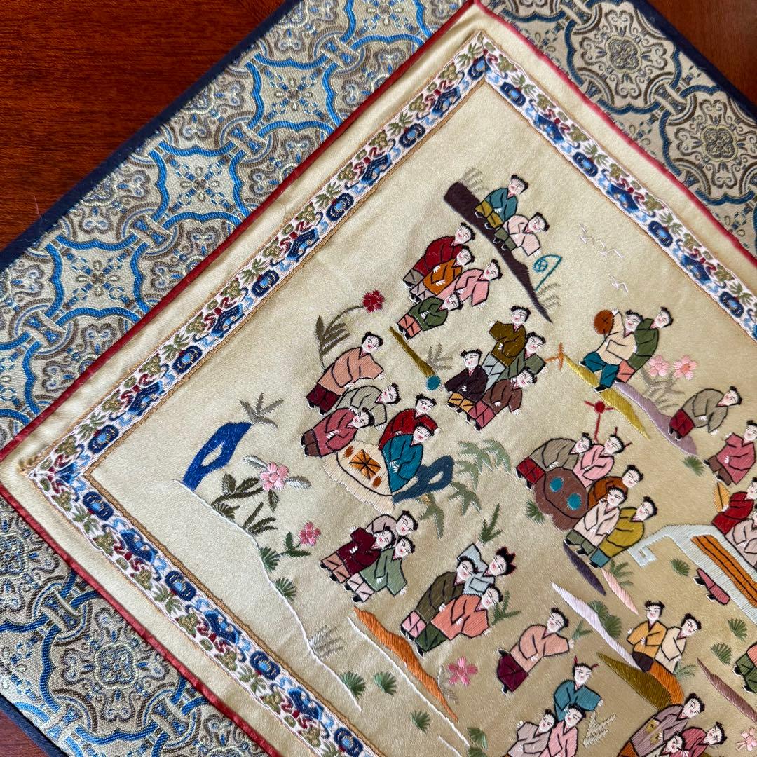 未使用 中国骨董 シルク 刺繍 ハンド刺繍 タペストリー 美術品