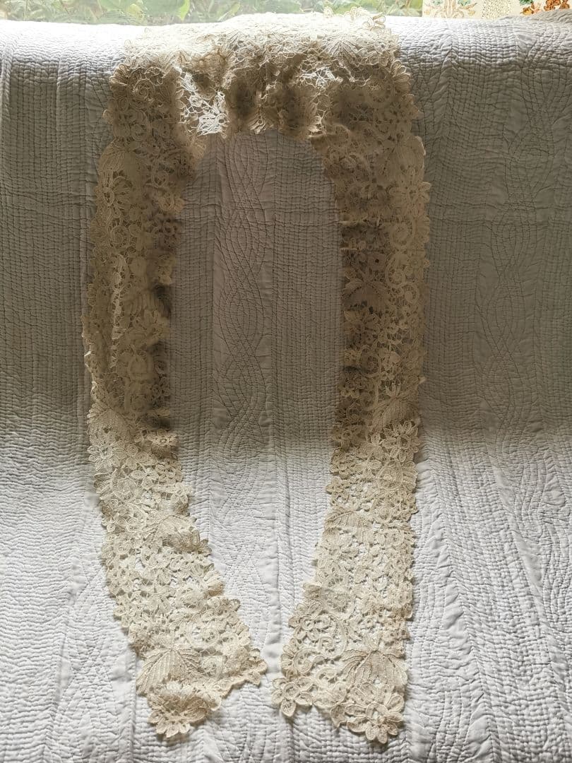 アンティーク繊細なブリュッセル デュセスレース ロングラペット付け襟 ショール