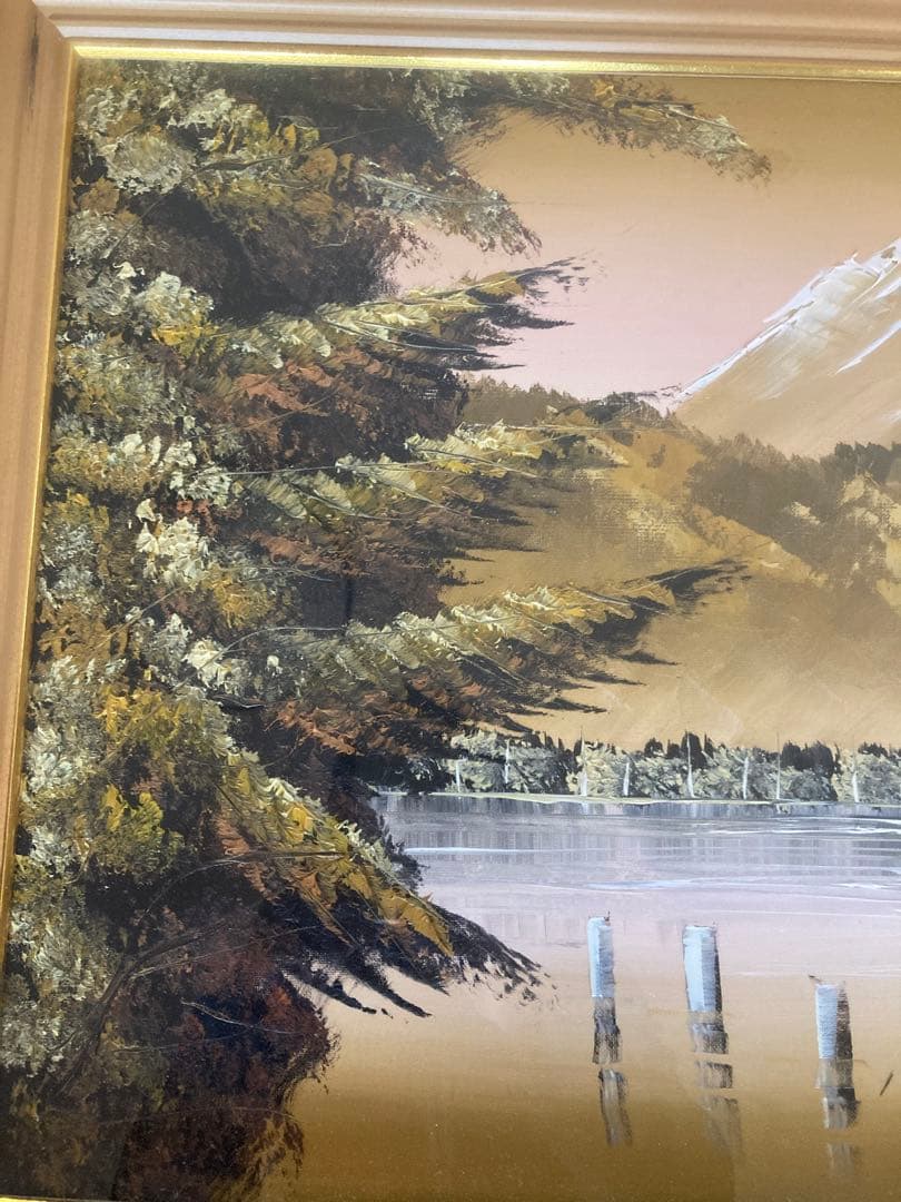 風景画 油彩 木製フレーム 約60cm x 45cm