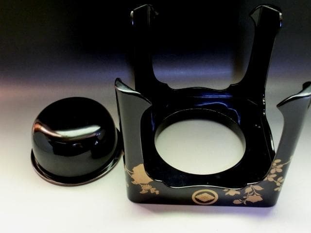 盃洗■定紋付黒杯洗 黒釜老檜盃洗司花田 江戸期 木箱 酒器 漆器 時代物 骨董■