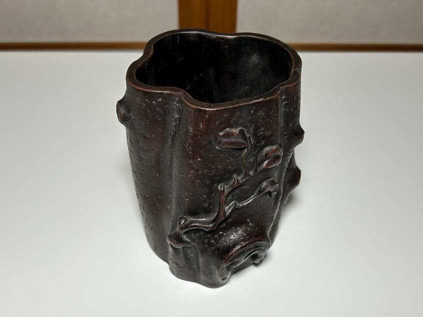 中国宜興 朱泥 切株 筆筒 筆立 書道 陳鳴遠 骨董品