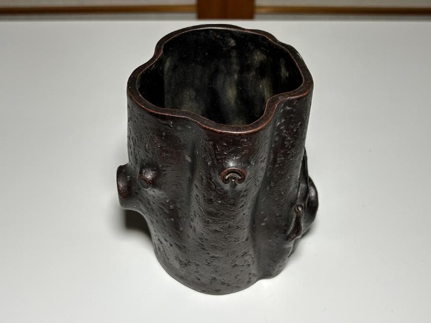 中国宜興 朱泥 切株 筆筒 筆立 書道 陳鳴遠 骨董品