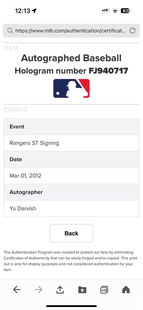 【MLB公式ホログラム付】ダルビッシュ有 直筆サインボール 2012年3月サイン