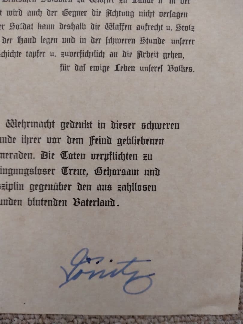 ナチス・ドイツ軍カール・デーニッツ提督直筆サイン