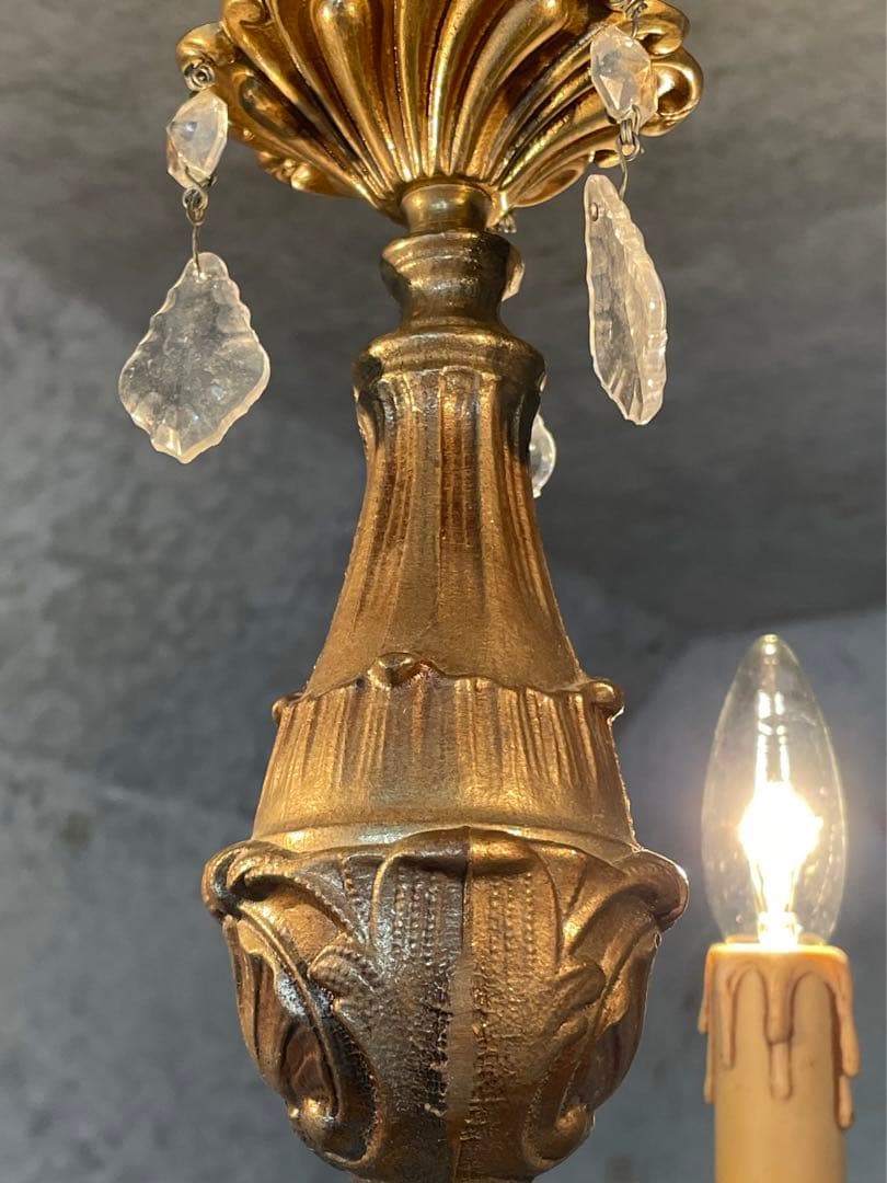 31. フランス アンティーク シャンデリア 3灯 キャンドル ガラスタッセル