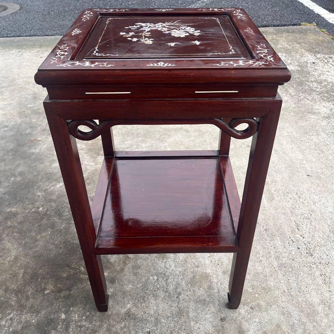 希少◆中国 唐木 螺鈿 青貝 螺鈿象嵌 花梨　ネストテーブル