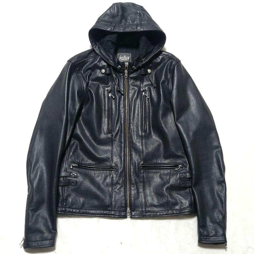 美品 カドヤ　ライダースジャケット EURO CAPP 2WAY レザー フード