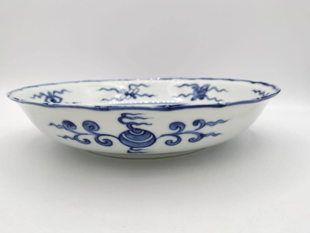 b68【未使用】染付 七宝絵皿 菓子器 景徳鎮 三代森村嘉祥 茶道具 古物