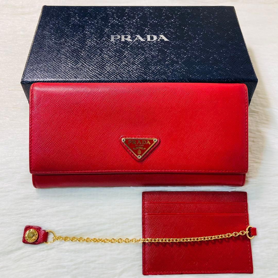 お買い得品　PRADA プラダ　サフィアーノ　長財布　赤　付属品　三角ロゴ