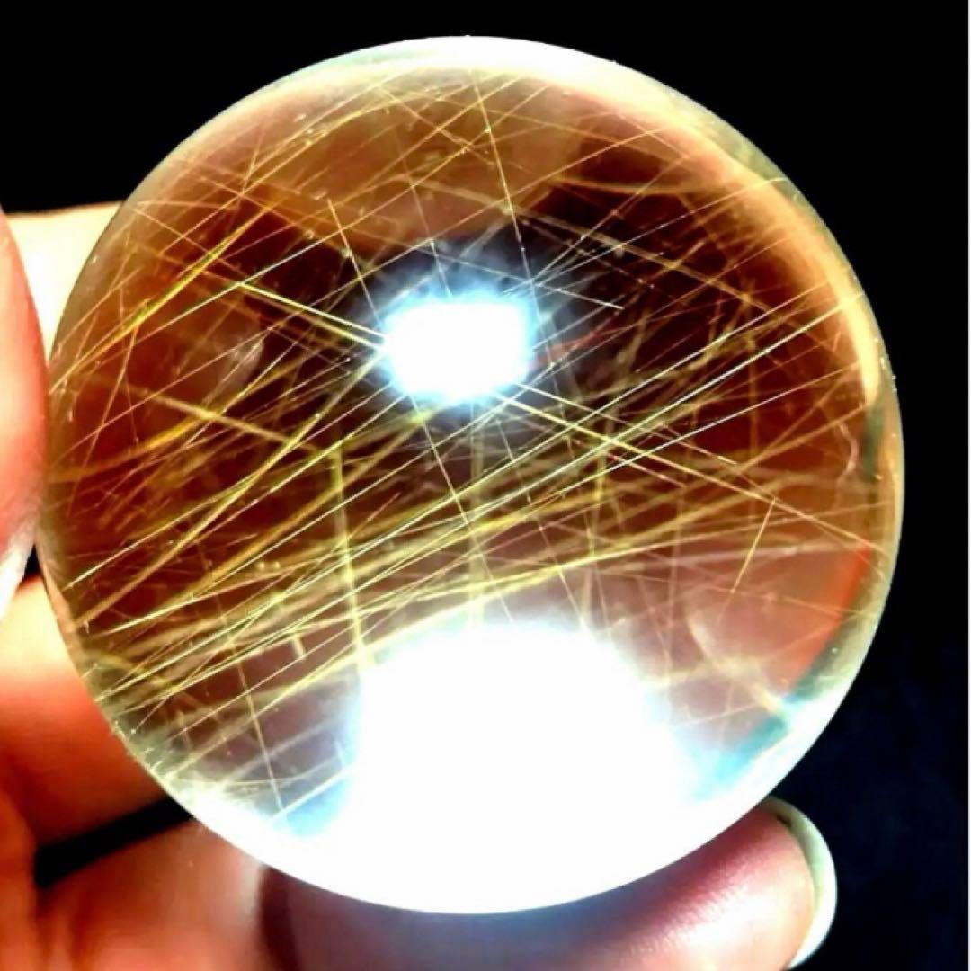 40mm ゴールドルチルクォーツ　丸玉　スフィア　金針水晶