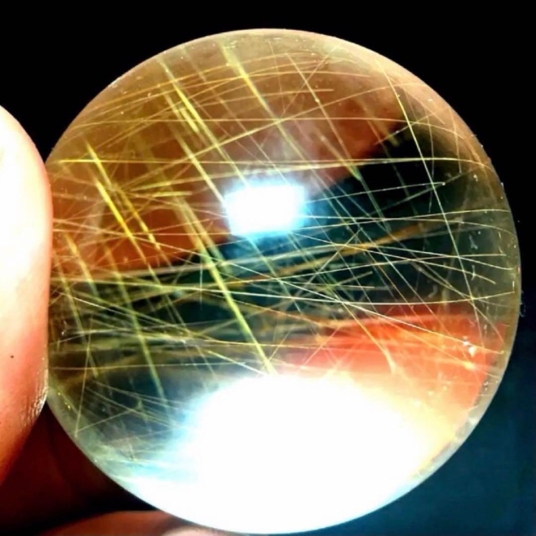 40mm ゴールドルチルクォーツ　丸玉　スフィア　金針水晶