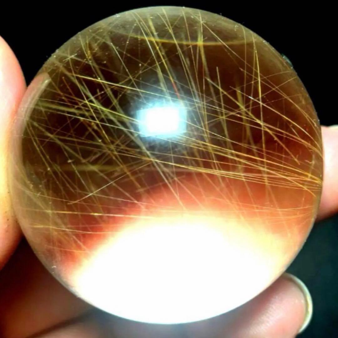 40mm ゴールドルチルクォーツ　丸玉　スフィア　金針水晶