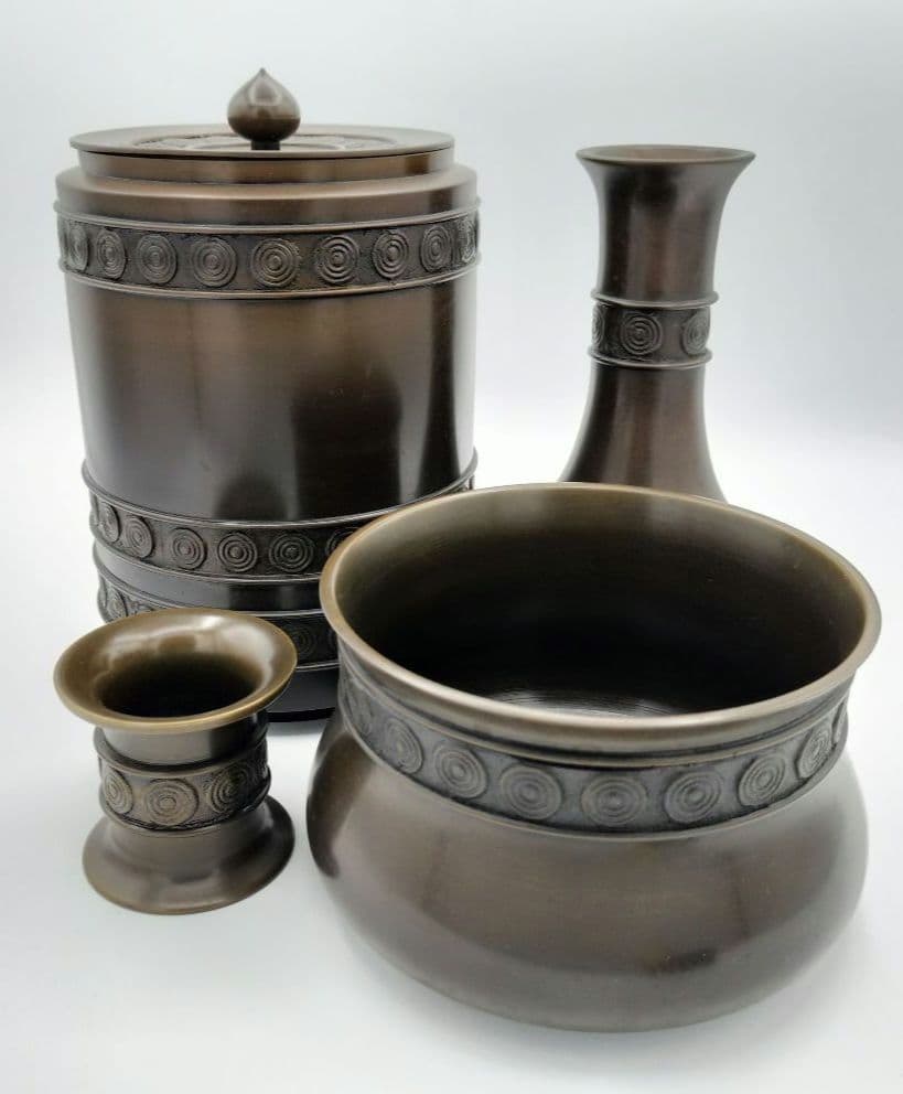 850 擂茶 累座 唐銅皆具 金谷浄雲　茶道 水指 杓立 蓋置 建水　古物