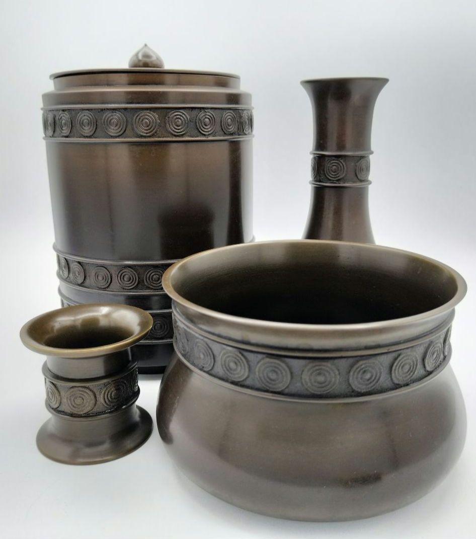 850 擂茶 累座 唐銅皆具 金谷浄雲　茶道 水指 杓立 蓋置 建水　古物