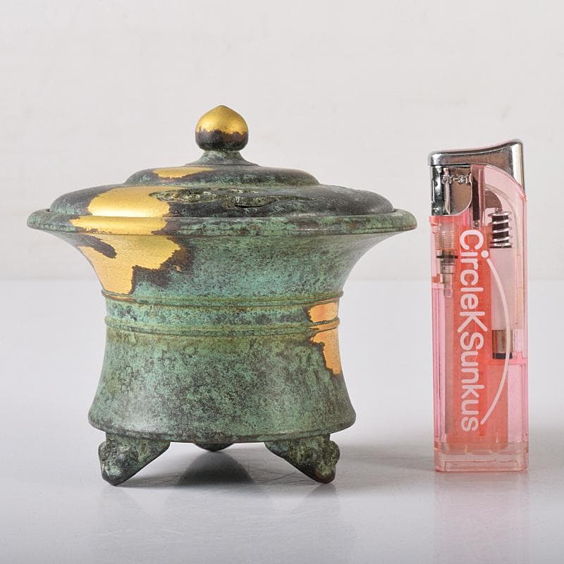 平安　秦蔵六造　塗金銅香炉　「瑞雲」　共箱　G　R8430