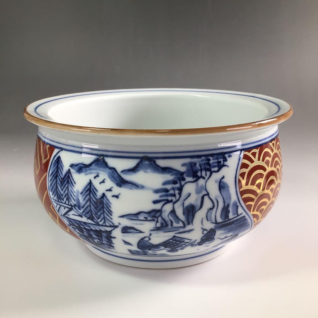 Ｒ２６２　皆具　『西尾瑞豊造』『染付金欄手皆具』　共箱　茶道具