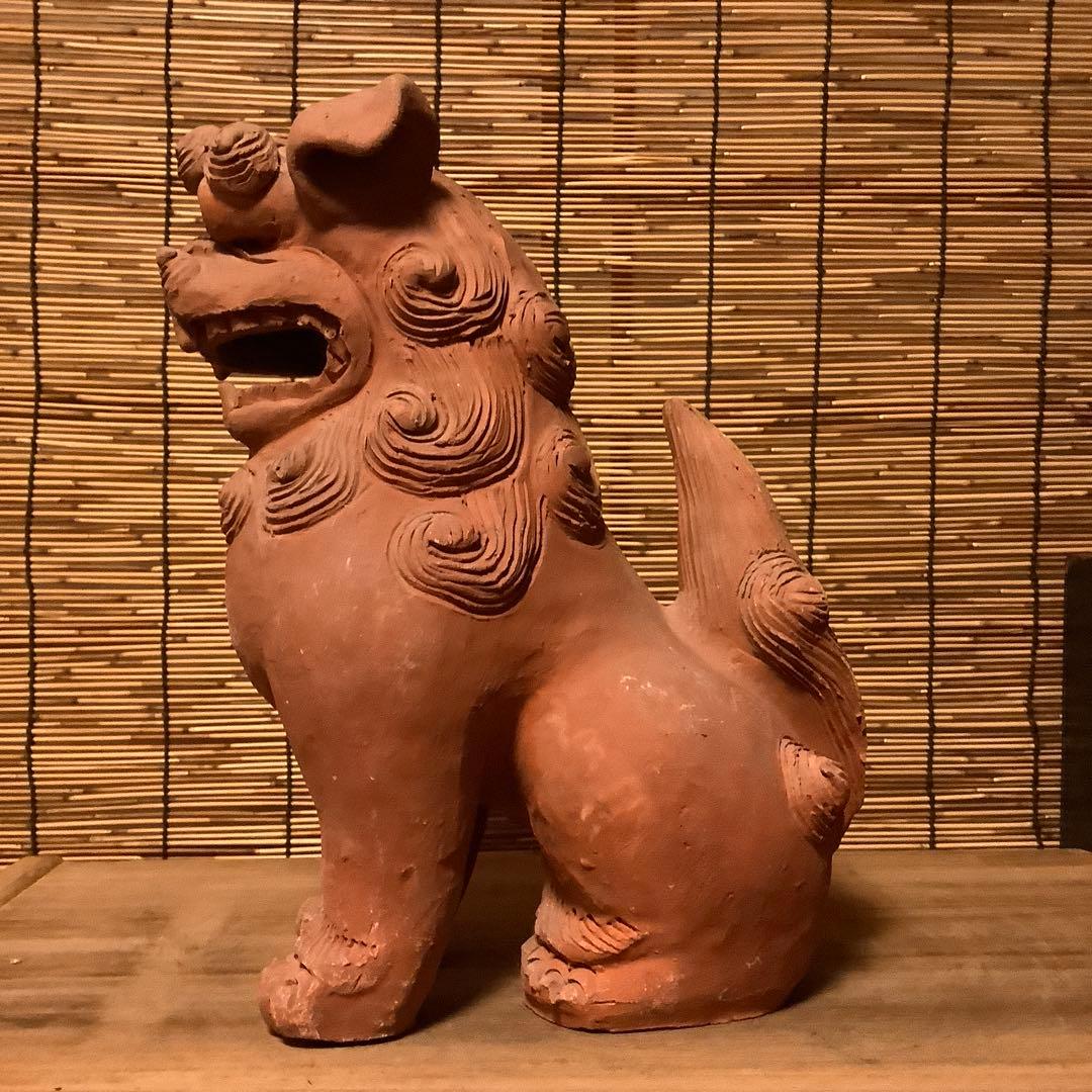 沖縄・名工「新垣榮用・壺屋焼シーサー」狛犬・榮用窯・荒焼・手ひねり・阿吽・銘刻印
