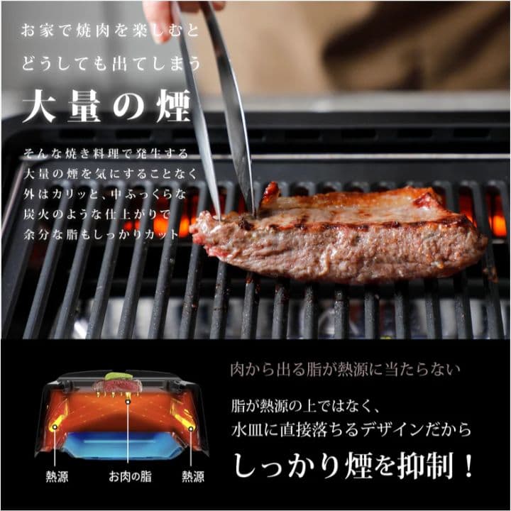GLAMP.　超少煙グリル ホットプレート　ブラック
