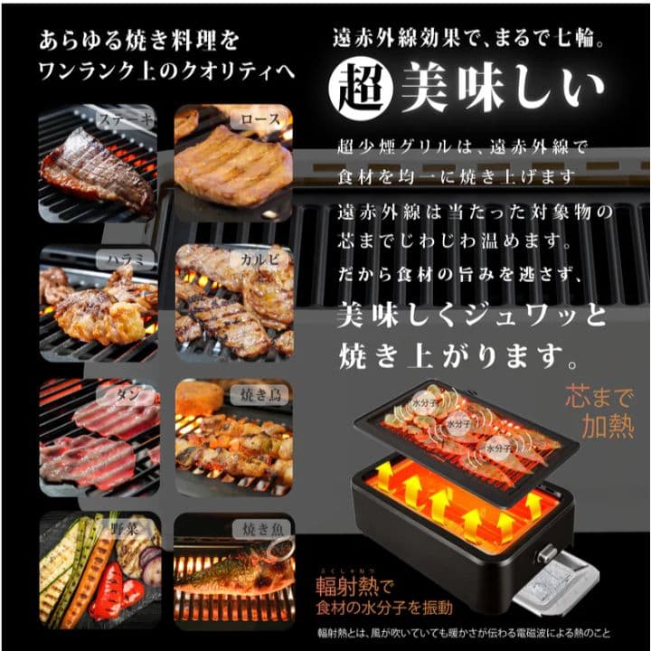 GLAMP.　超少煙グリル ホットプレート　ブラック