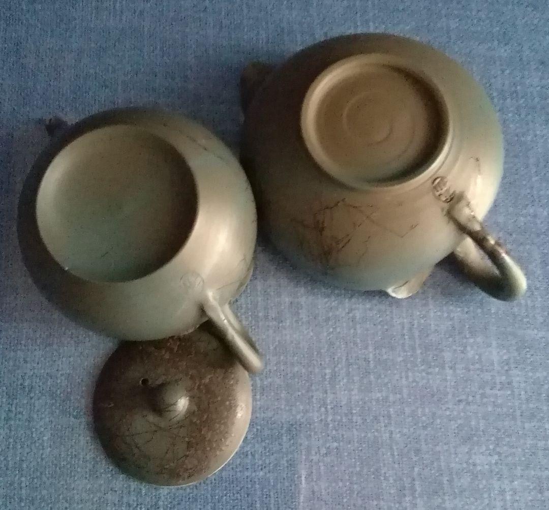 緑泥万古焼き　手造り急須と　お揃いの湯冷まし　2点セット