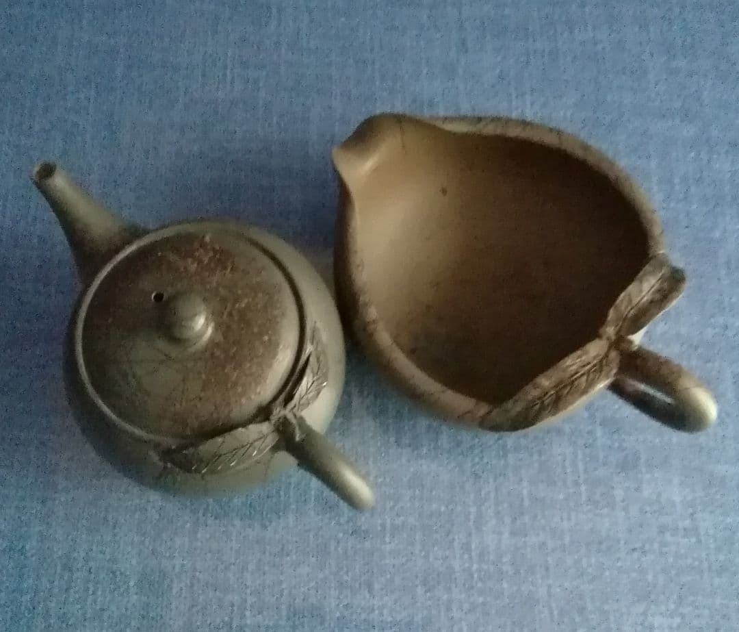 緑泥万古焼き　手造り急須と　お揃いの湯冷まし　2点セット