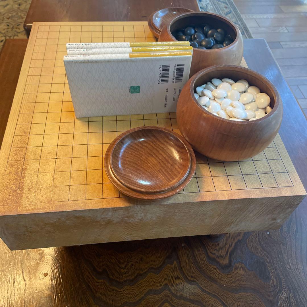 木製囲碁盤セット（碁石・教本付き）木製　囲碁盤　碁石セット　へそ　脚付