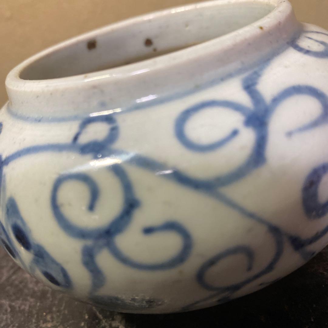 中国古玩　染付草花文水滴