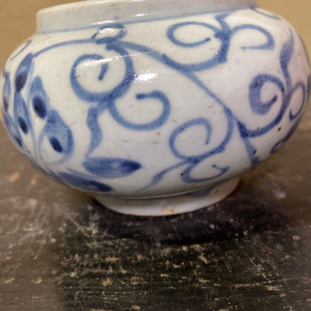 中国古玩　染付草花文水滴