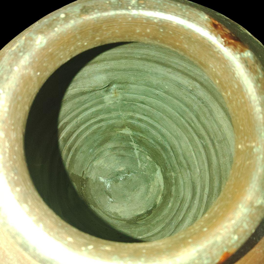 備前焼　櫛描波状文壺　窯記号　茶壺　花入れ