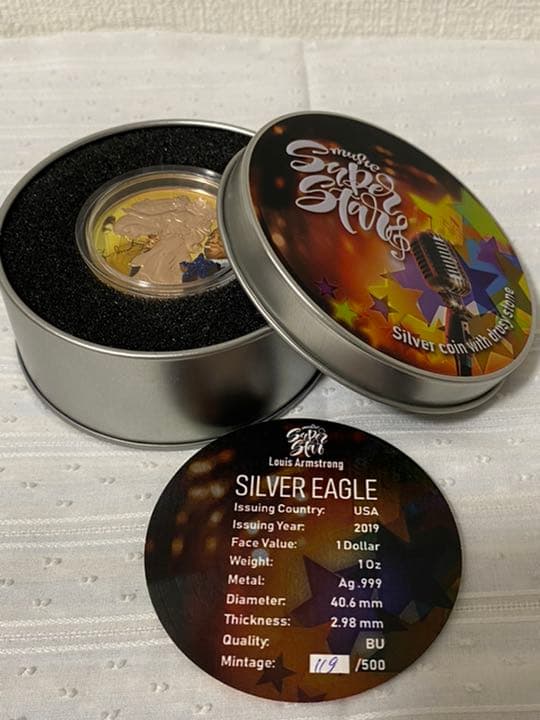 2019　アメリカンイーグル　リバティ　ルイアームストロング　天然石　銀貨
