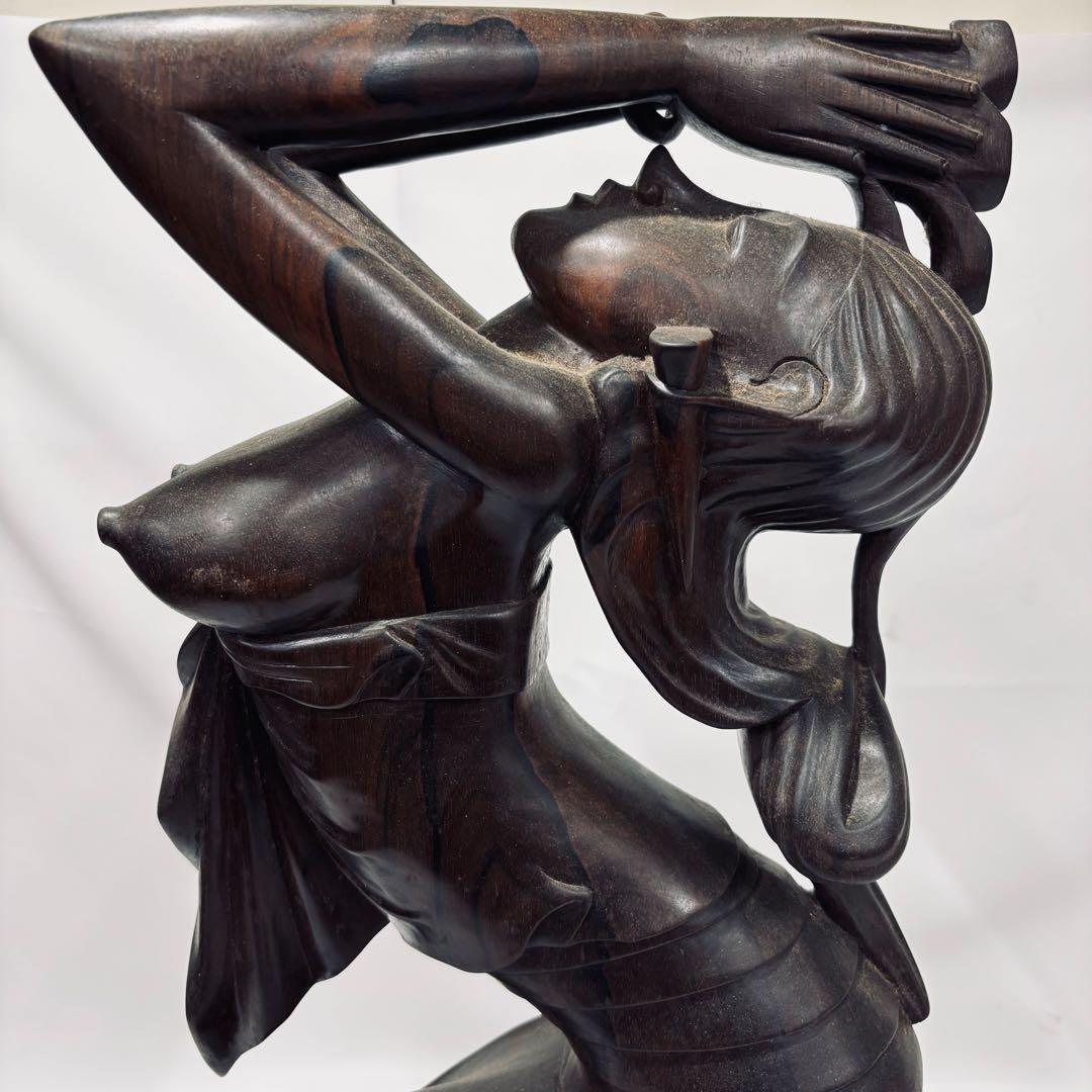 午年　木彫り 彫刻 置物 馬 女性像 セット 約60cm アンティーク オブジェ