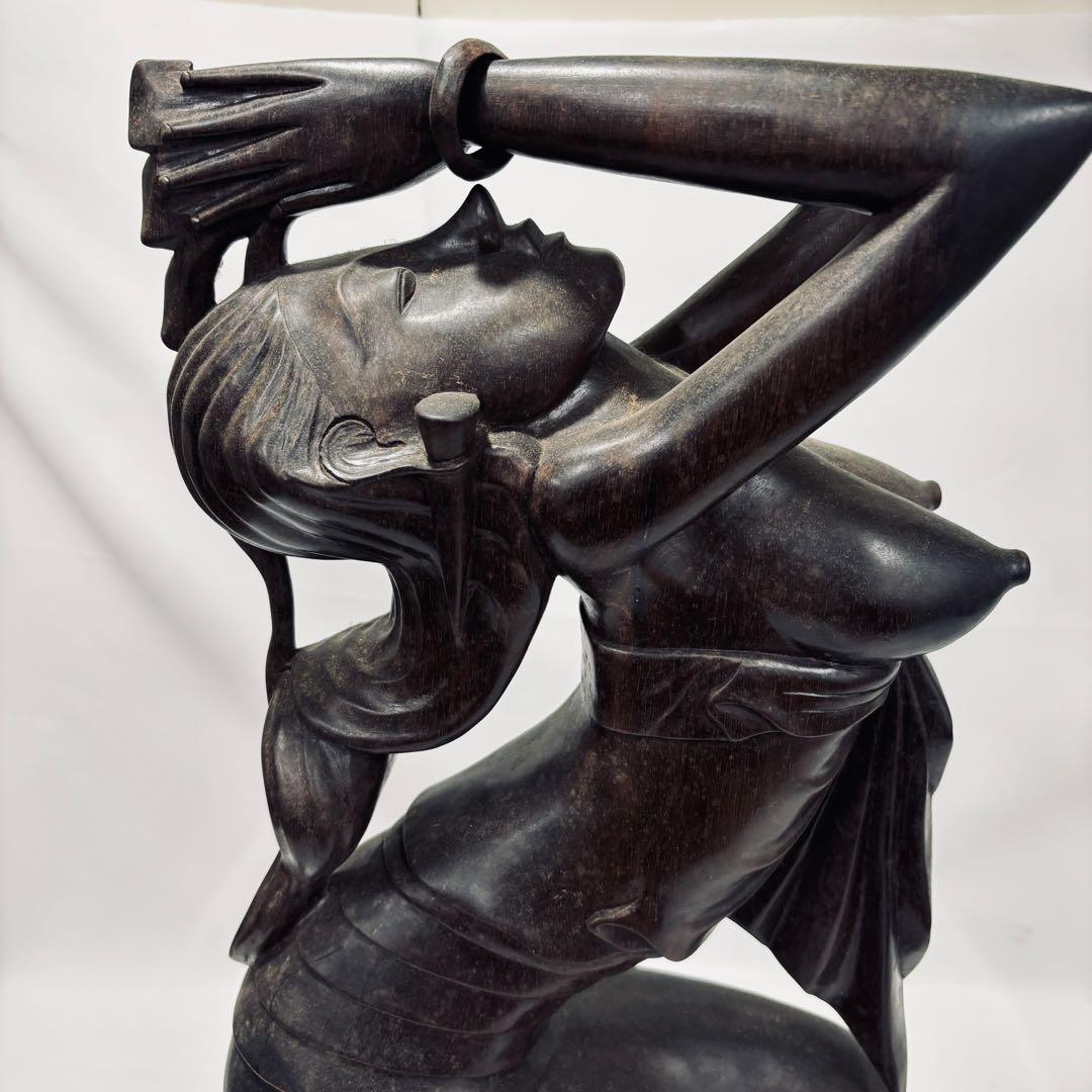 午年　木彫り 彫刻 置物 馬 女性像 セット 約60cm アンティーク オブジェ