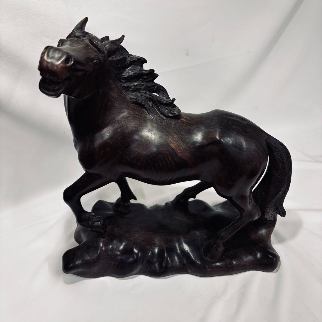 午年　木彫り 彫刻 置物 馬 女性像 セット 約60cm アンティーク オブジェ