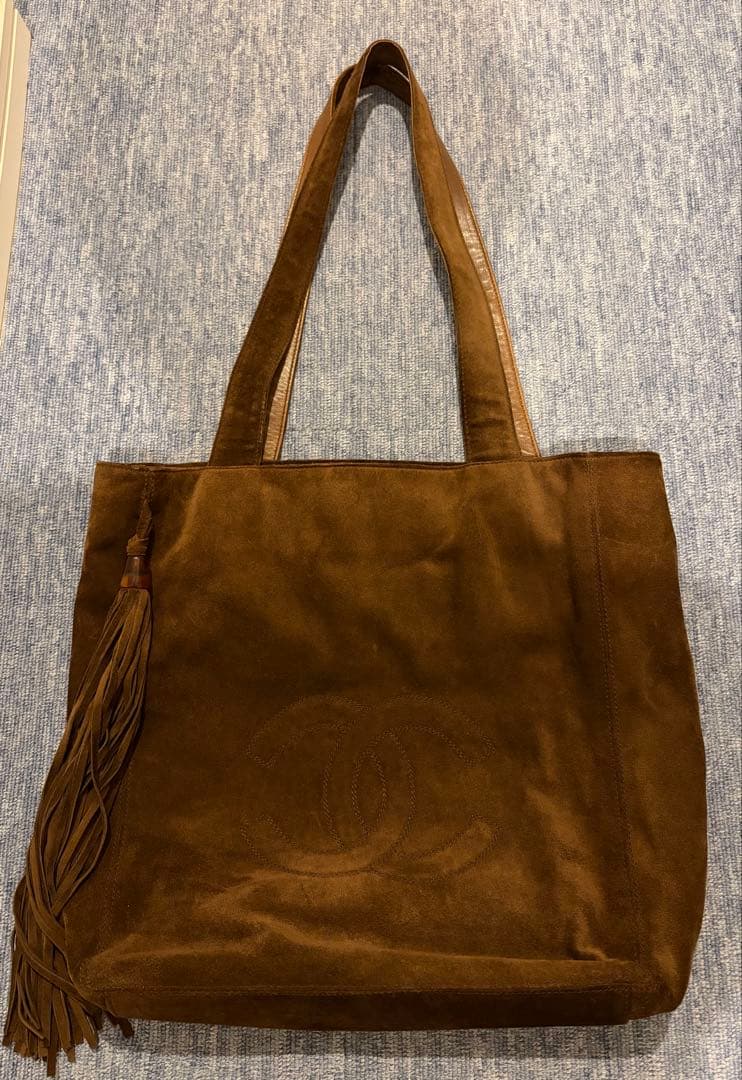 シャネル スエード×レザー ココマーク ショルダー トート フリンジ ビンテージ