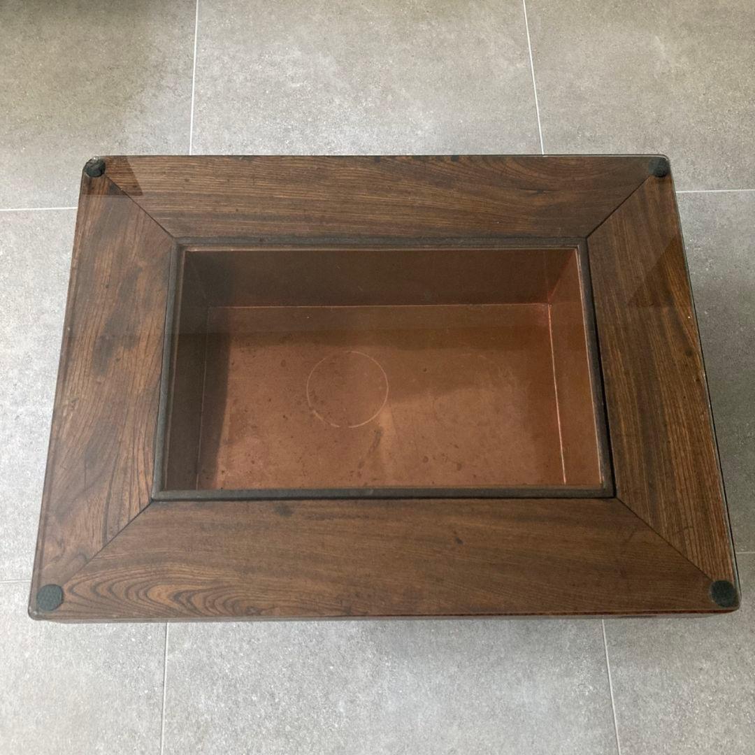 囲炉裏テーブル 時代家具 アンティーク古家具　侘び寂び ガラス 引き出し付