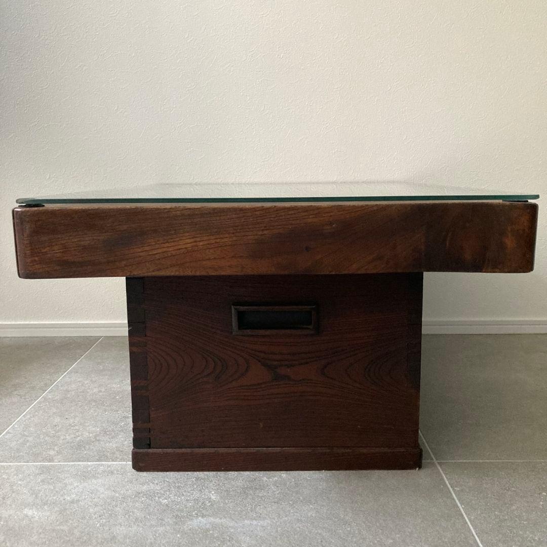 囲炉裏テーブル 時代家具 アンティーク古家具　侘び寂び ガラス 引き出し付