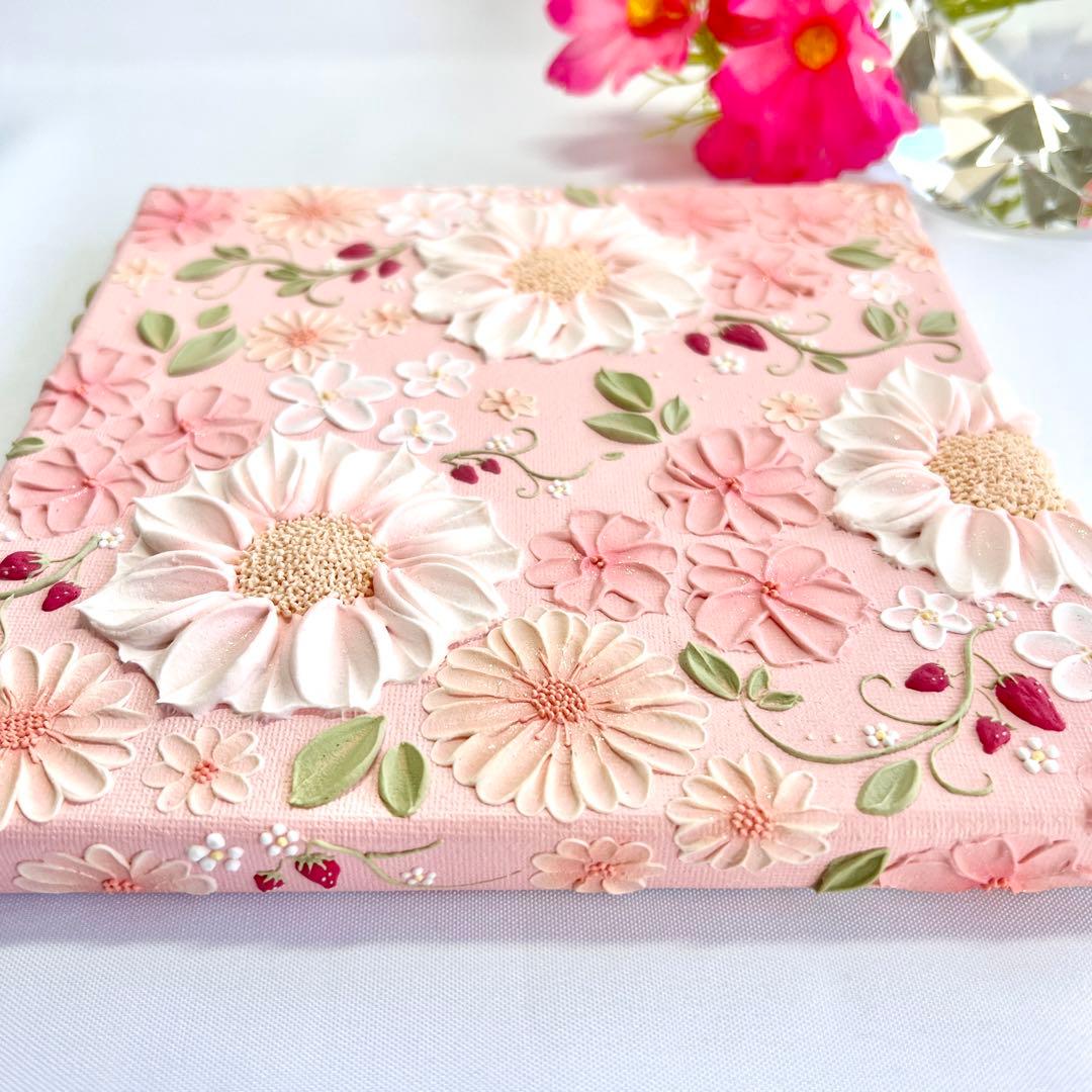 テクスチャーアート　絵画　インテリアアート　立体　花　絵　いちご　北欧　イチゴ