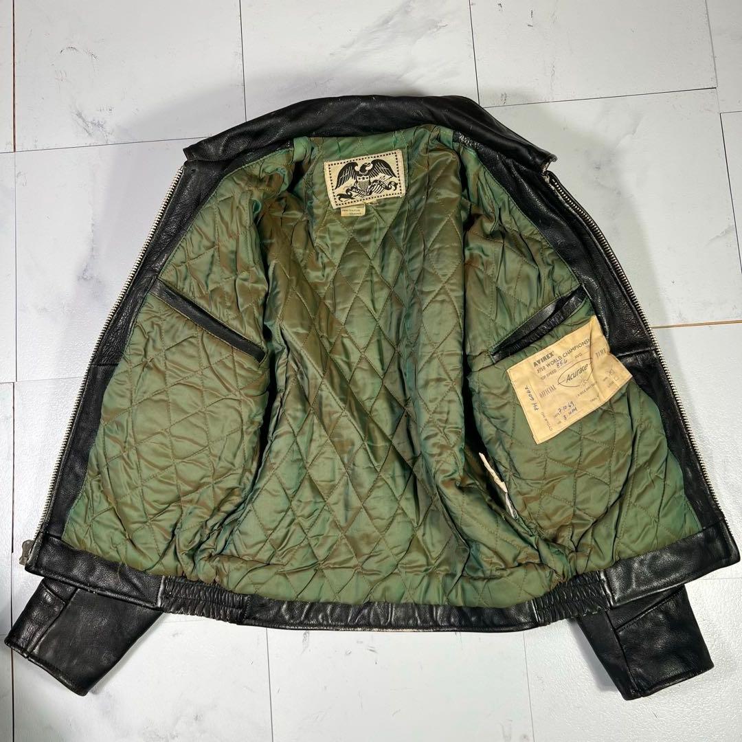 AVIREX レザージャケット ワッペン ブラック 黒 S 裏地キルティング