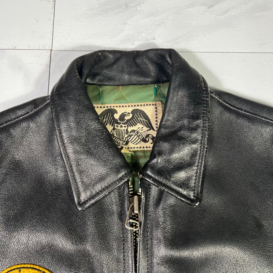 AVIREX レザージャケット ワッペン ブラック 黒 S 裏地キルティング