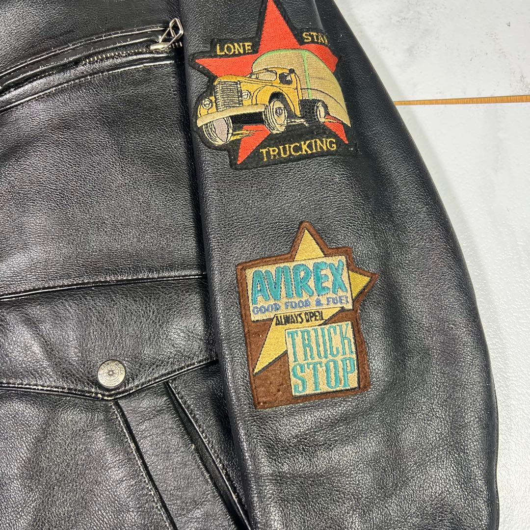 AVIREX レザージャケット ワッペン ブラック 黒 S 裏地キルティング
