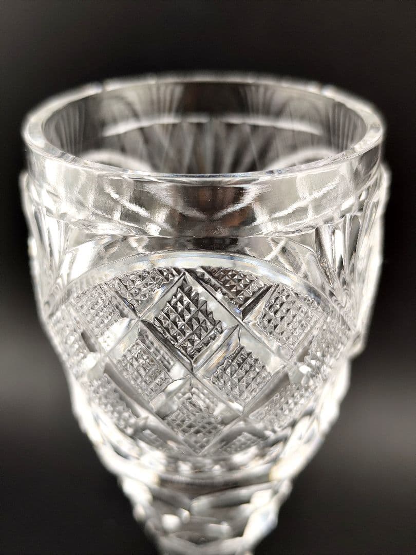 美品☆薩摩切子 脚付杯 共布付（切子、江戸切子、薩摩切子）