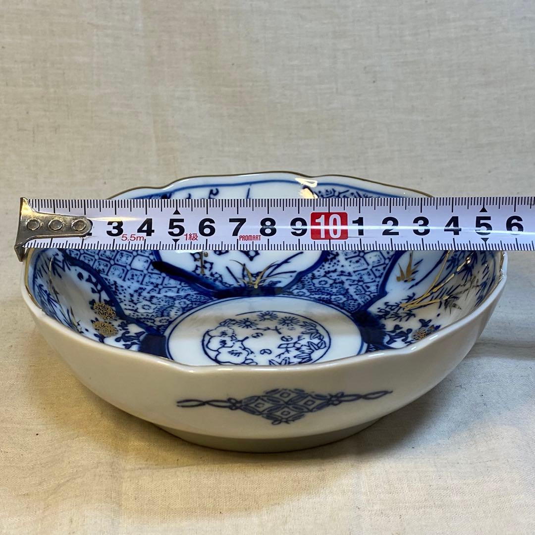 九谷焼　なます皿　染付　松竹梅文　金彩　3客