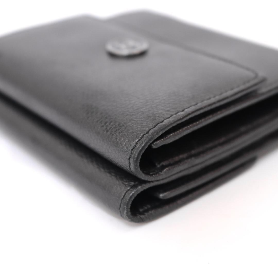 CHANEL シャネル　三つ折り財布　ココボタン　Wホック　ブラック　レザー