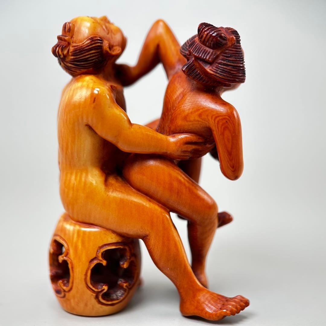 浮世絵人間の形 極上根付天然素材アンティーク骨董　飾り物　古美術　置物細密細工