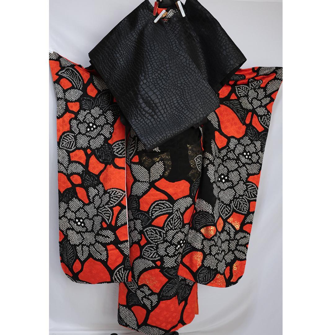 個性的■振袖7点セット帯新品帯締め帯揚げフルセットゴシック正絹成人式BN53