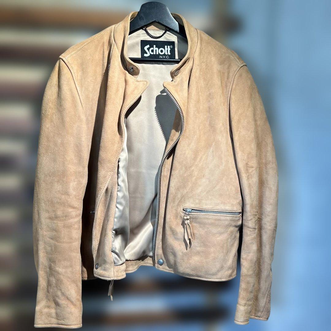 Schott ベージュ スエード シングルライダース　美品