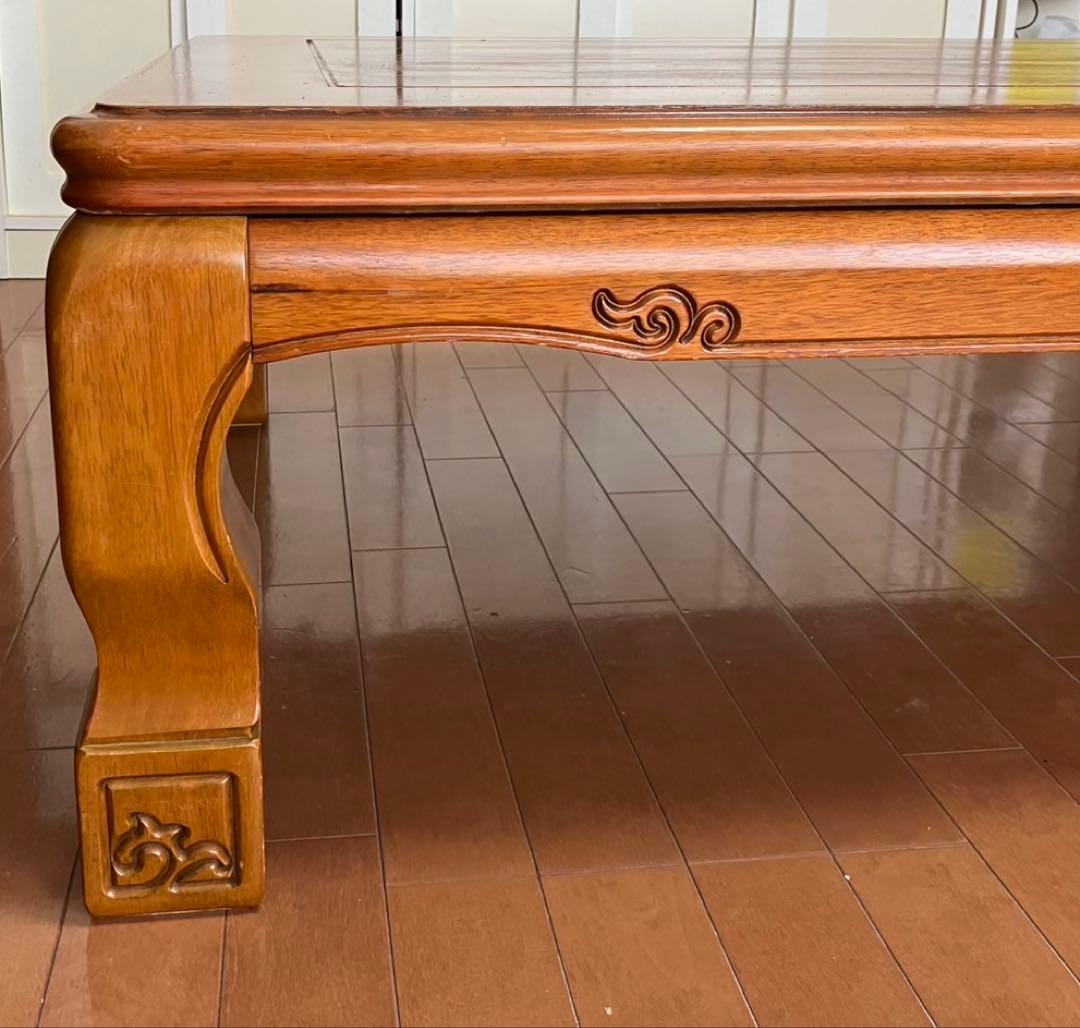 値下げ可○木製 ダークブラウン こたつテーブル 彫刻入り