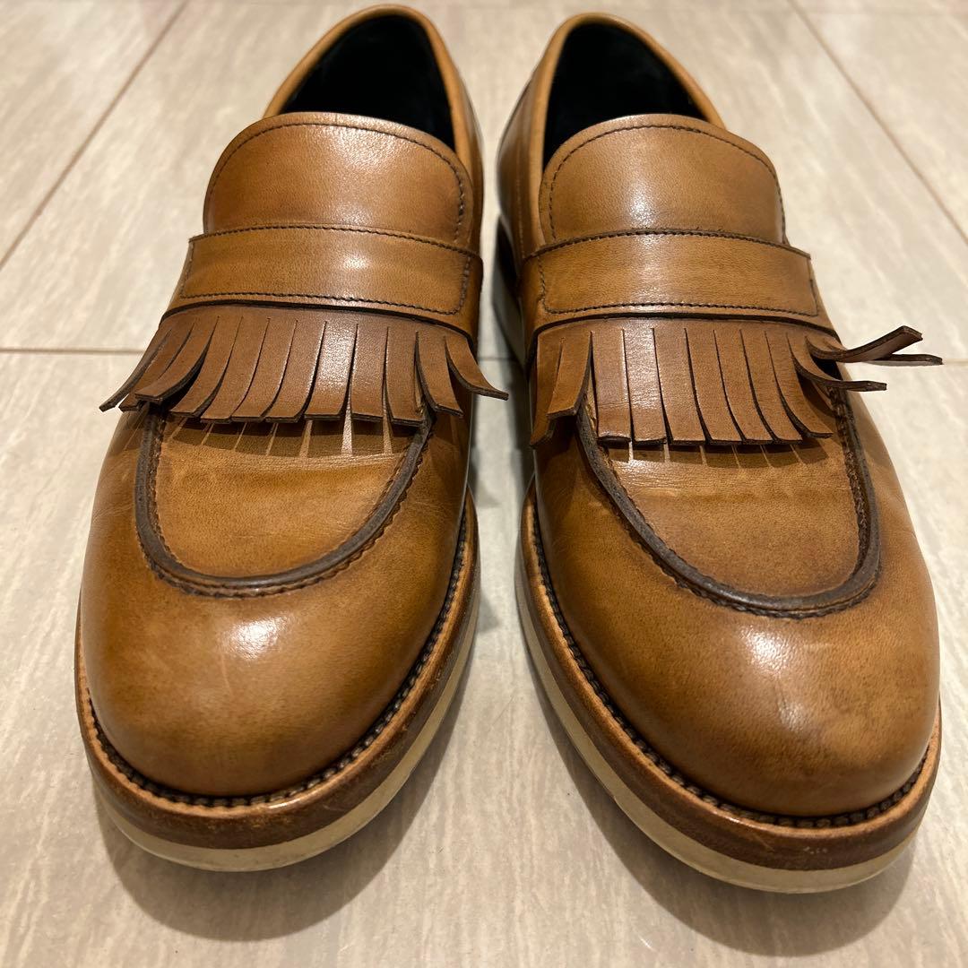 FERRAGAMO フェラガモ ブラウンレザー フリンジローファー UK7 2E