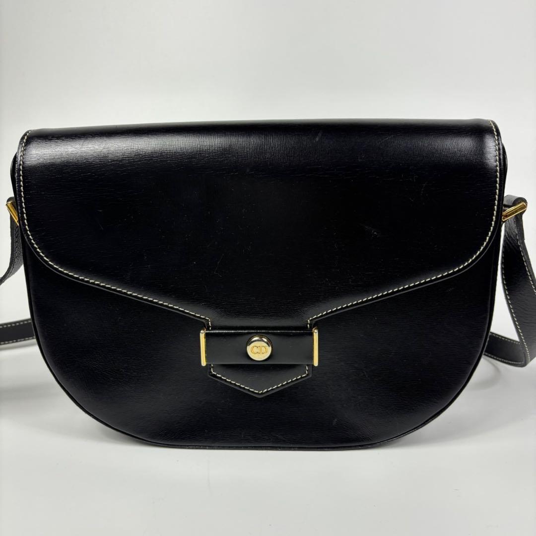 専用ディオール ショルダーバッグ CD金具 ステッチ ポシェット レザー 黒